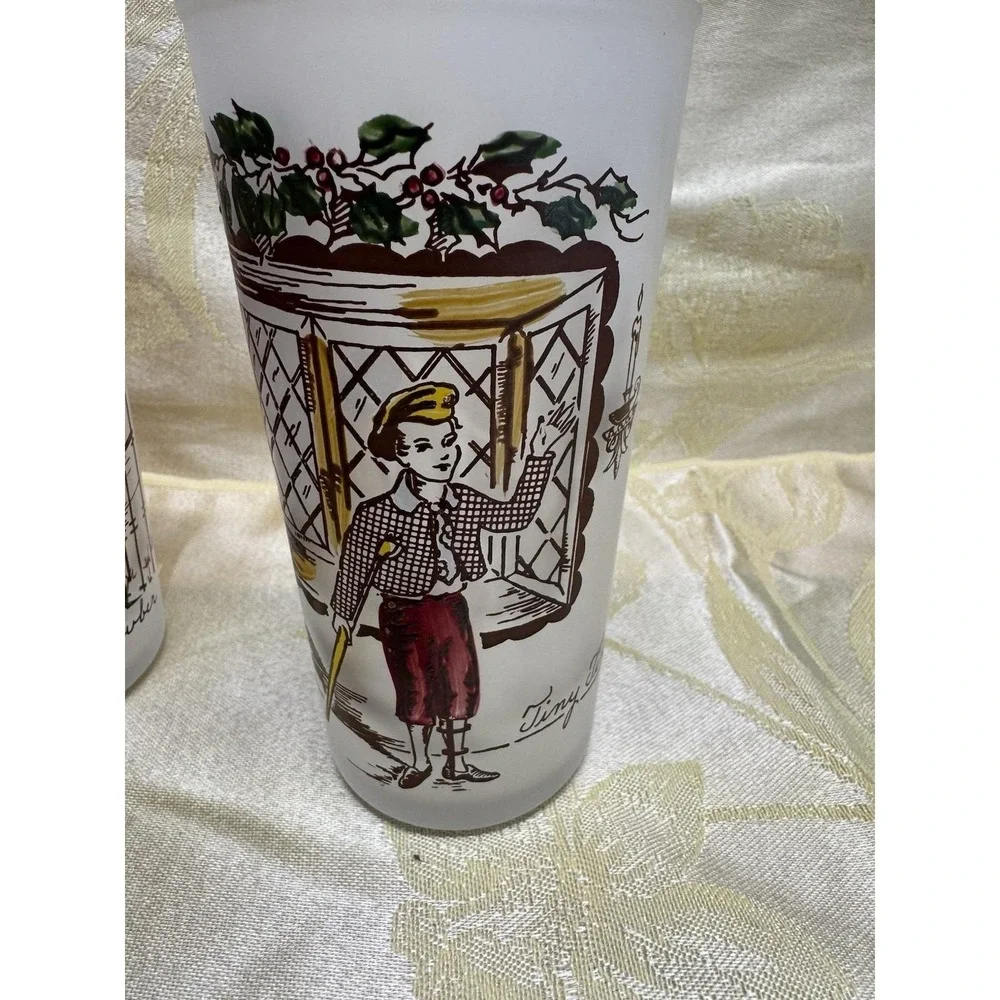 Set 5 Hazel Atlas Charles Dickens Character Frosted Glass Tumblers  5.5